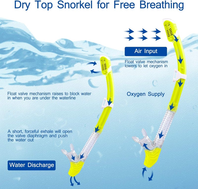 Supertrip Dry Snorkel Adult, Scuba Diving with Splash Guard and Top Valve, Freediving Snorkeling Swimming Snorkel for Adults Youth - Image 2